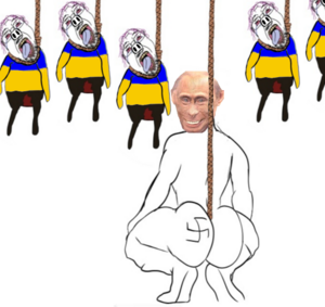 A caricature of Vladimir Putin taking on the Ukrainian Armed Forces.